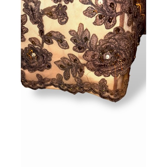 Vintage Jovani Evening Gown US Women's M/L Brown Tan Beaded Lace Mother of Bride - Picture 8 of 16